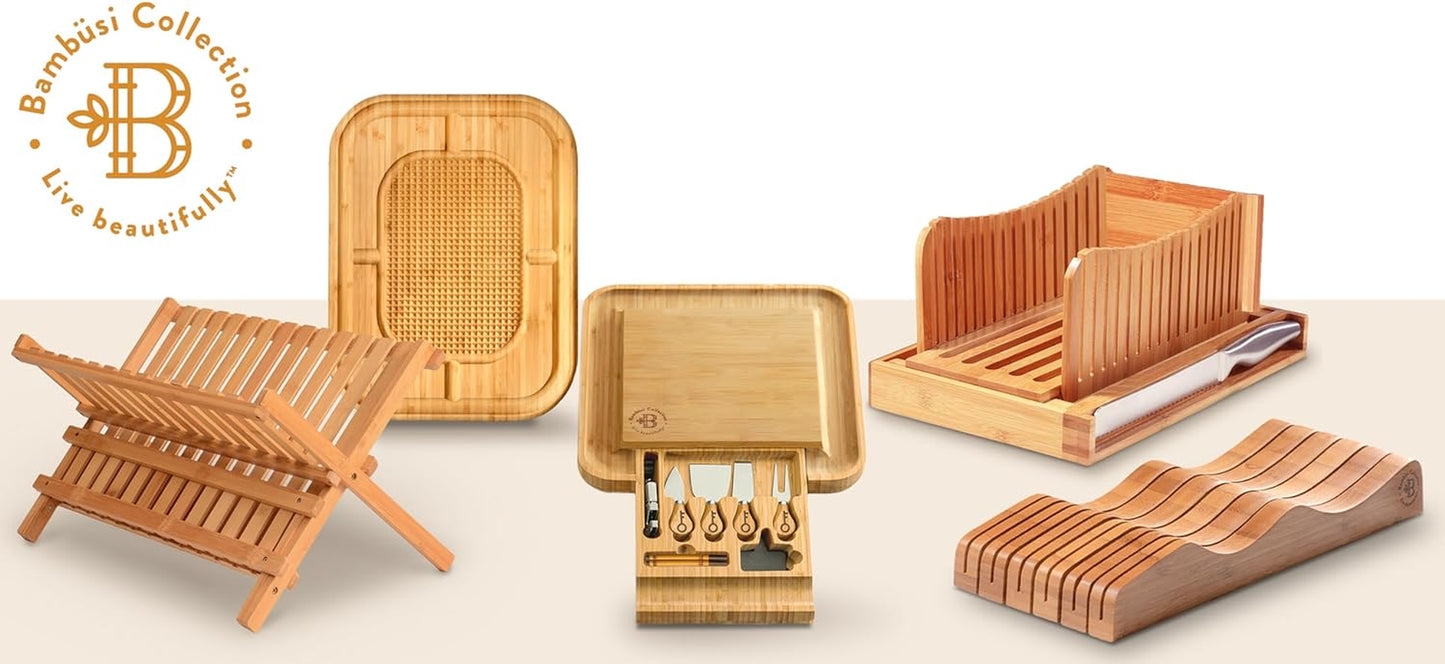 Dish Drying Rack for Kitchen Counter - Collapsible 2-Tier Bamboo Dish Rack Foldable Space Saving - Wooden Dish Drainer and Drying Rack for Dishes, Plates, Cups - Kitchen Organizer Housewarming Gift