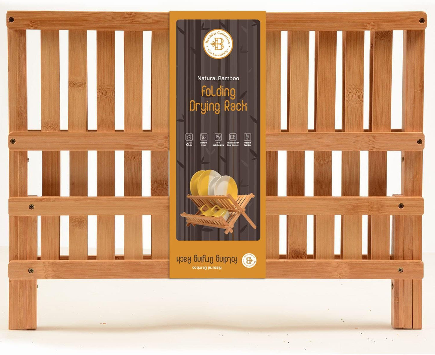 Dish Drying Rack for Kitchen Counter - Collapsible 2-Tier Bamboo Dish Rack Foldable Space Saving - Wooden Dish Drainer and Drying Rack for Dishes, Plates, Cups - Kitchen Organizer Housewarming Gift