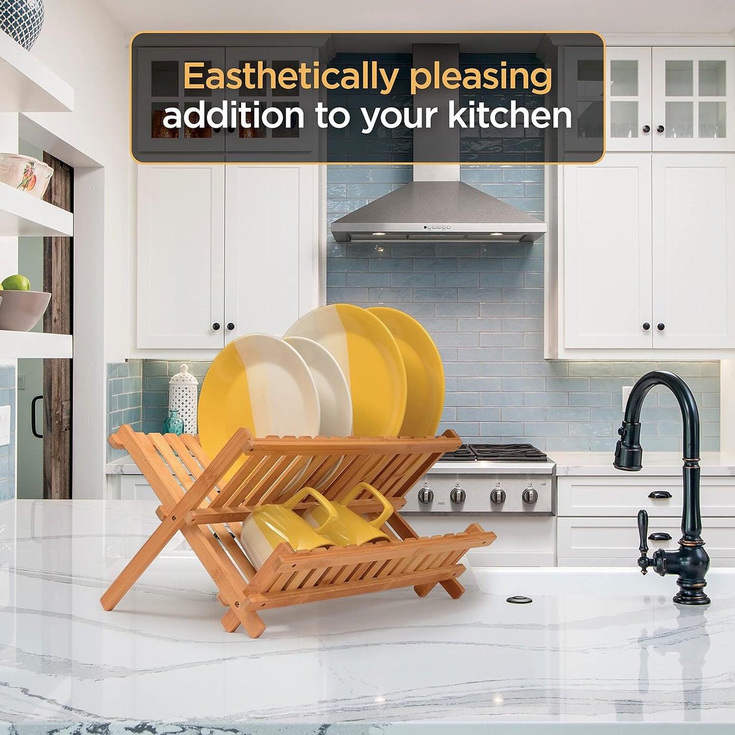 Dish Drying Rack for Kitchen Counter - Collapsible 2-Tier Bamboo Dish Rack Foldable Space Saving - Wooden Dish Drainer and Drying Rack for Dishes, Plates, Cups - Kitchen Organizer Housewarming Gift