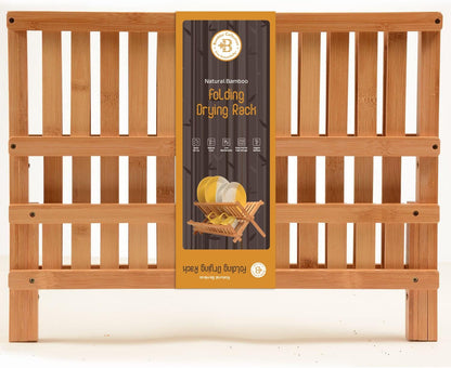 Dish Drying Rack for Kitchen Counter - Collapsible 2-Tier Bamboo Dish Rack Foldable Space Saving - Wooden Dish Drainer and Drying Rack for Dishes, Plates, Cups - Kitchen Organizer Housewarming Gift